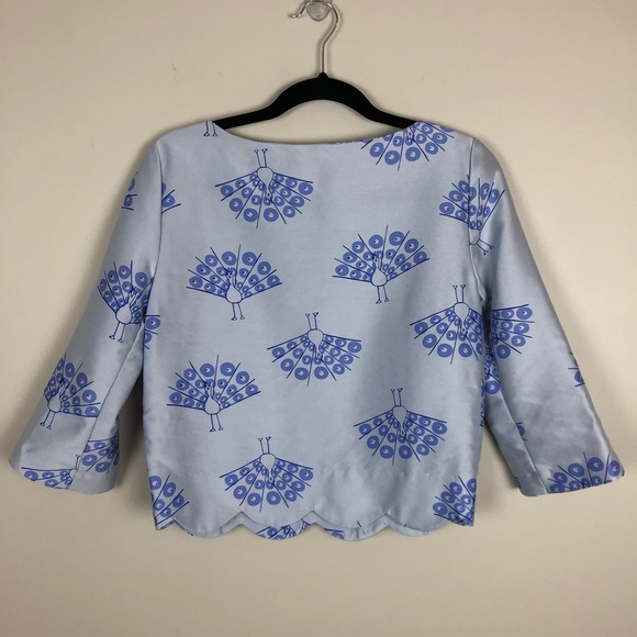 Jules Reid Blue Wool Peacock Scalloped Top Blouse - Picture 2 of 5